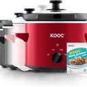 KOOC Small Slow Cooker, 2 Quart, Free Liners Included for Easy Clean-up, Upgraded Ceramic Pot, Adjustable Temp, Nutrient Loss Reduction, Stainless Steel, Red, Round