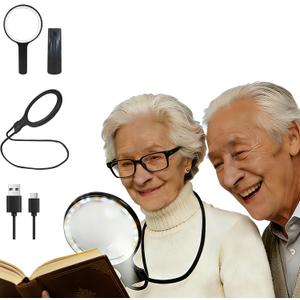 5X Hands-Free Magnifying Glass with Light, Rechargeable Neck Magnifier for Reading, Crafts, Cross Stitch - Adjustable Brightness for Low Vision Seniors & Close Work