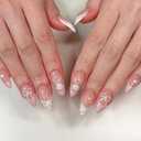 BABALAL Acrylic Press on Nails Almond Medium Fake Nails Pink White French Tip Glue on 3d Heart Rose Charm Coquette False Nails Supplies 24Pcs Stiletto Full Cover Art Artificial Pack of 2