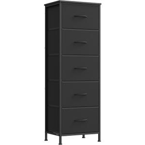 SONGMICS Dresser for Bedroom, Chest of Drawers, Steel, MDF, 5 Non-Woven Fabric Drawers, Storage Organizer Unit, Closet, Entryway, Ink Black and Ebony Black ULGS315B01S