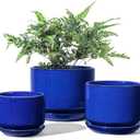 LE TAUCI Ceramic Plant Pots, 4.3+5.3+6.8 inch, Set of 3, Planters with Drainage Hole and Saucer, Indoor Flower Pot with Hole Mesh Pad, Gifts for Mom, Sapphire Blue
