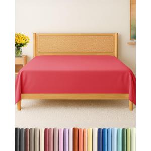 King Size Flat Sheet - Hotel Quality Top Flat Bed Sheet Only - Ultra-Soft, Comfy, Breathable & Cooling - Fade & Wrinkle Free - Easy-Care, Stain & Shrink Resistant Bedding - Easy-Fit & Oeko-Tex - Red