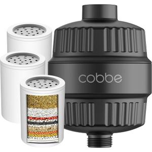 Cobbe High Output Shower Filter for Hard Water - 2 Replaceable Cartridges - Removing Chlorine and Harmful Substance, and Dramatically Improves The Condition of Your Skin, Hair and Nails - Matte Black (3. Black)