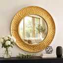 24 Inch Round Wall Mirror, Hammered Antique Gold Metal Frame, Vintage Decorative Circle Mirror for Bathroom Vanity, Living Room, Entryway, Farmhouse Wall Decor