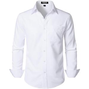 JEMITOP Men's Stretch Regular Fit Long Sleeve Dress Shirts Lightweight Business Casual Button Down Shirts with Pocket (White) S