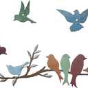 Ferraycle Metal Bird Wall Art Birds on the Branch Decor Metal Sculpture Silhouette Ornament Branch Wall Hanging Sign for Balcony Garden Home Decor(Cute Colors)