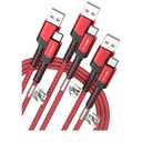 JSAUX USB C Cable Fast Charging, 3-Pack (10ft+6.6ft+3.3ft) USB A to Type C Charge Cord for iPhone 17/17 Pro/17 Pro Max, iPhone 16/16 Pro/16 Pro Max, Samsung Galaxy S21 S20 Note 20, USB C Charger(Red)