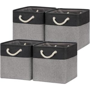 Temary 12 Inch Cube Storage Baskets 4 Pack Fabric Storage Bin for Clothes, Large Baskets with Handles, Basket for Organizing Towels, Blankets, Collapsible Cube Storage Bins (Black&Gray)