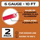 Iron Forge Cable 20 ft 6 Gauge Wire - 2 Pack 10ft Copper Clad Aluminum Primary Cable 6 AWG Heavy Duty with Wire Lug Terminal Connectors and Heat Shrink Tube