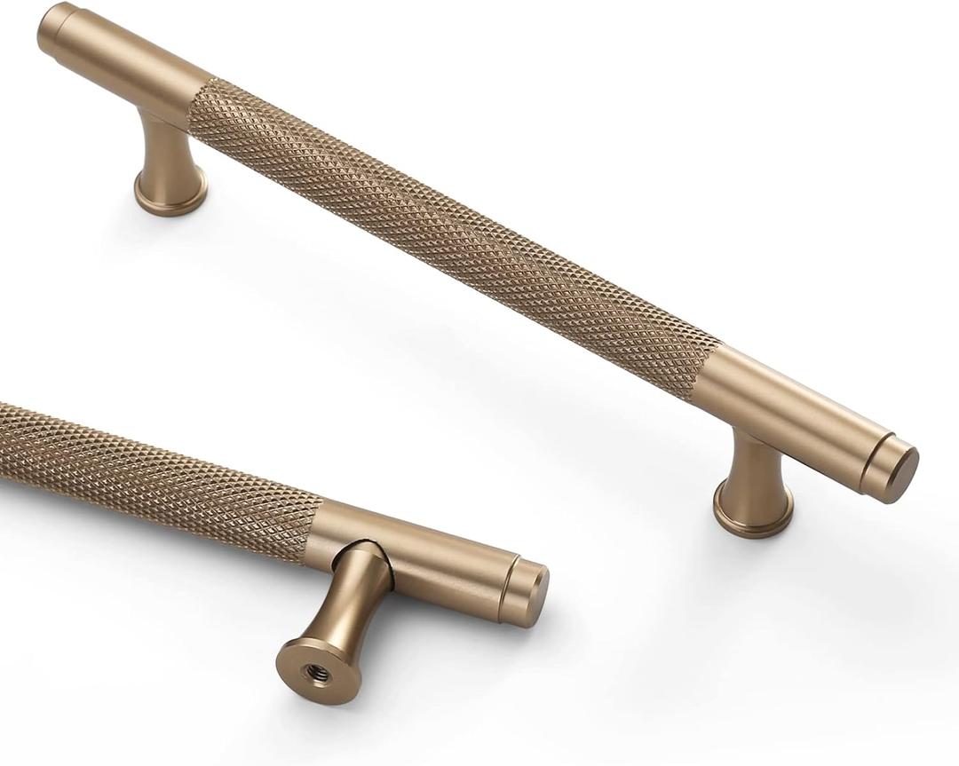 Asidrama 6 Pack 5 Inch(128mm) Knurled Champagne Bronze Kitchen Cabinet Handles, Gold Cabinet Pulls Kitchen Cabinet Hardware Cupboard Drawer Pulls