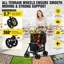 Folding Shopping Cart with Wheels, 2-Tier Portable Grocery Cart