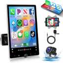 [2G+64G] 10.4" Single Din Car Radio with Wireless Carplay Android Auto, Android Rotatable Touch Screen Radio with GPS, WiFi, Mirror Link, Bluetooth, FM/RDS, Camera, SWC
