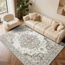 6x9 Area Rug for Living Room, Machine Washable Rugs with Non-Slip Backing for Bedroom, Vintage Throw Rugs Low Pile Carpet for Dining Room Kitchen Office Home Decor, Brown