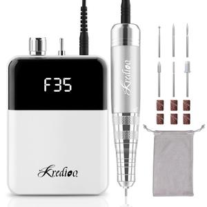 Kredioo Portable Nail Drill 35000 RPM, Rechargeable Electric Nail File E File Kit with Storage Bag Professional Manicure Kit for Nail Lovers Salon Home DIY -White
