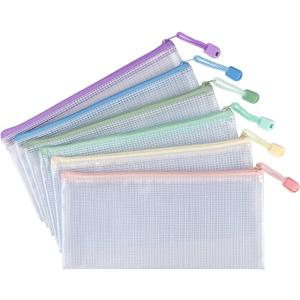 Tamaki 6 Pack Mesh Pencil Pouch Waterproof Bags Plastic Zipper Pouch A6 Size for Classroom Organization School Office Supplies (Macaroon, A6)