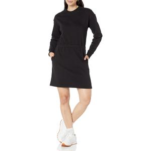 Amazon Essentials Women's Waisted Sweatshirt Dress (XS) (Black)