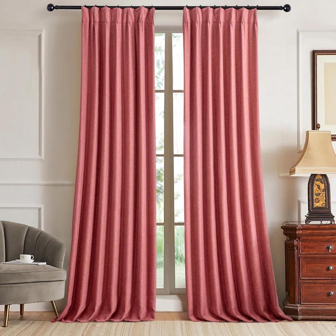 IVAPUPU Linen Pinch Pleated 100% Blackout Curtains for Bedroom - 2 Pages Black Out Fall Curtains 95 Inch Long 2 Panel for Living Room Darkening Thermal Window Curtain Drapes with 16pc Hooks (Terracotta)