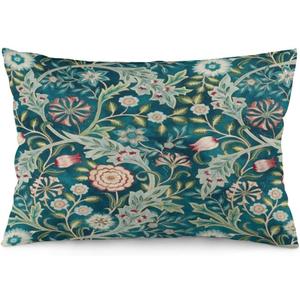 Teal Green Blue Vintage Floral Botanical William Morris Throw Pillow Covers 12x20 Inch Aesthetic Pillow Velvet Decorative Pillowcase Home Decor Living Room Cushion Case for Bed Sofa Couch (20" x 12" (Pack of 1), Color 1)