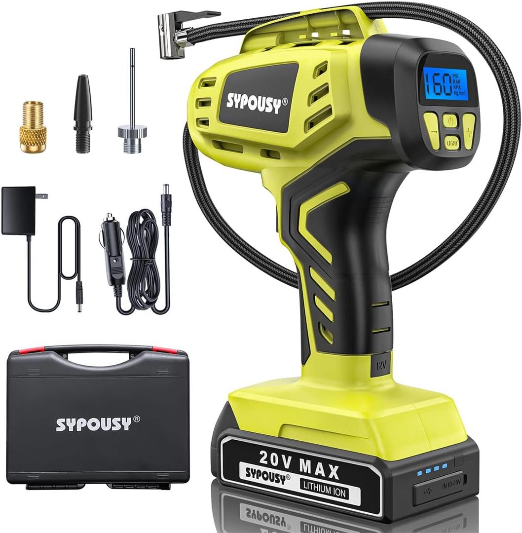 Tire Inflator Portable Air Compressor,Digital Cordless Tire Inflator,2X Faster Car Tire Pump with 20V Rechargeable Battery,Dual Power Supply Modes,Air Pump for Car Tires,E-Bike etc.