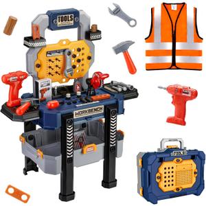 Kids Tool Bench with Realistic Tools and Electric Drill, Suitable for 3-5 Year Olds to Build Their Own Toy Workbench, 79 Pcs Realistic Toy Tools with Clothes, 32 x 26.6 x 14.4 in-Blue Kids Tool Bench with Realistic Tools and Electric Drill, Suitable for 3-5 Year Olds to Build Their Own Toy Workbench, 79 Pcs Realistic Toy Tools with Clothes, 32 x 26.6 x 14.4 in-Blue