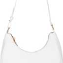 Crescent Shoulder Bags for Women Cute Hobo Tote Handbag Under the Arm Purses Mini Clutch Purse with Zipper Closure (White)