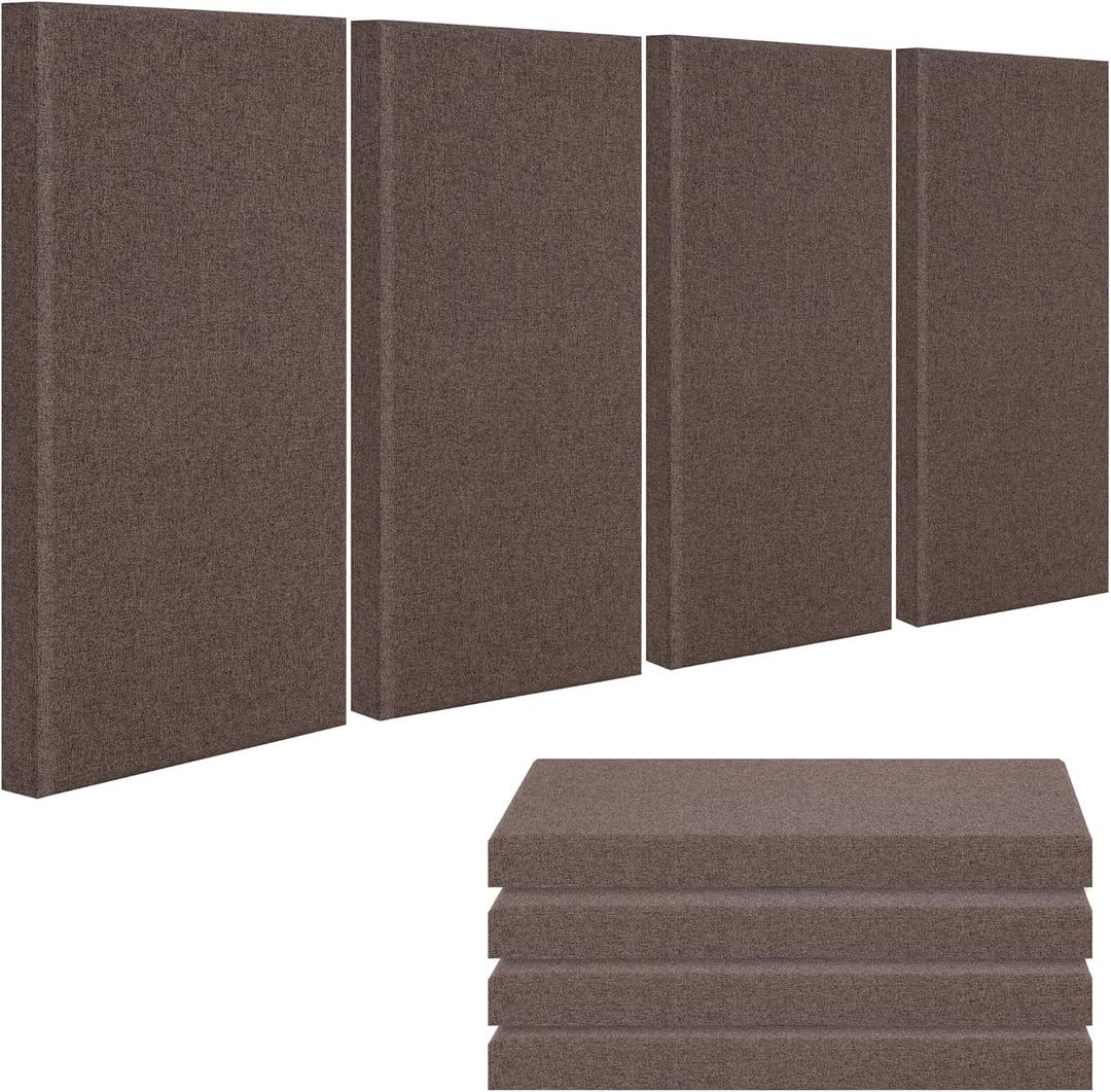 4 PCS Fabric Acoustic Panels,24''x12''x2'' Sound Proof Panels for Walls,Acoustic Wall Panels, Self-adhesive Soundproof Wall Panels for Echo Absorption for Home Studio Office (Brown)