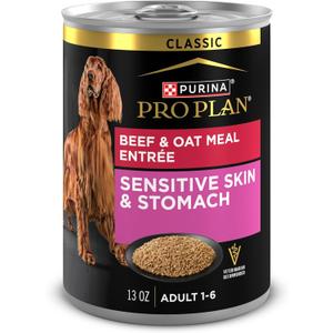 Purina Pro Plan Sensitive Skin and Stomach Dog Food Wet Classic Pate Beef and Oat Meal Entre - (Pack of 12) 13 oz. Cans