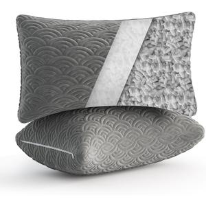 MOLCLCUY Memory Foam Pillows King Size Set of 2 Adjustable Cool Pillow for Side Back Stomach Sleepers Luxury with Washable Cover (Gray)
