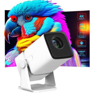Mini Projector with WiFi and Bluetooth, Native 1080P, 180 Rotation Stand Smart Projector, 150" Portable Projector with Android TV 13, 2.4G/5G, 300 ANSI Auto Keyston Outdoor/Home Movie,White