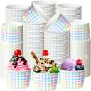 Zhehao 60 Pack 9 oz Pastel Ice Cream Cups Disposable Dessert Bowls Rainbow Plaid Paper Cups for Birthday Party, Baby Shower, Summer Party, Snacks, Sundae, Candy