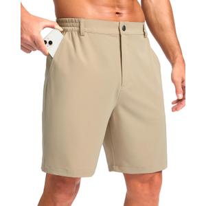 Pudolla Men's Casual Shorts 7"/9"/5" Lightweight Golf Shorts with 3 Pockets Stretch Quick Dry Comfy Work Shorts (Beige, XXL)
