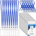 100 Sets Lanyards for Id Badges and Clear Plastic Vertical Name Badge ID Card Holders, Flat Neck Lanyards with Clip Waterproof Resealable Name Tag Badge ID Card Holders, Blue