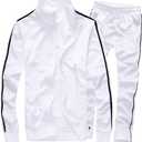 MACHLAB Men's Activewear Full Zip Warm Tracksuit Sports Set Casual Sweat Suit (White, M)