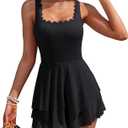 Charmo Women One Piece Swimdress Tummy Control Swimsuits Full Coverage Bathing Suit Modest Mesh Sheer Swim Skirt (Black, XL)