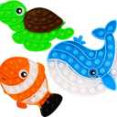 3 PCS Ocean Animal Fidget Toys for Kids, Marine Push Bubble Fidget Toys, Silicone Squeeze Sensory Toys, Stress Relief Toy for Kids Adults School Classroom Gift Party Favors