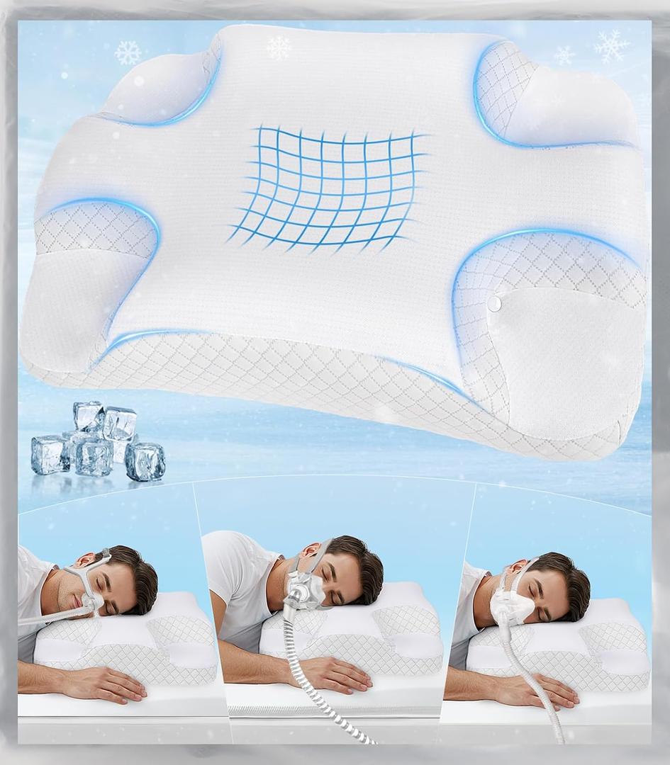 Deep Sleep CPAP Pillow for Side Sleeping for All CPAP Masks Users to Reduce Air Leaks & Masks Pressure: Neck Support Pillows for Neck Pain Relief - Cooling Memory Foam Pillow Side Back Stomach Sleeper