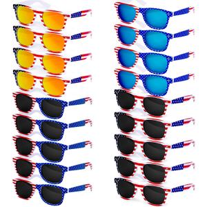 18 Pairs American Flag Sunglasses, 4th of July Accessories Parade Eyewear Patriotic Party Favor Supplies for Women Men Teens Kids Independence Day Memorial Day National Holiday Red White Blue Decor