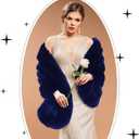 Jadive Faux Fur Shawl Wraps for Women with 2 Rhinestone Brooches Wedding Bridal Faux Fur Cape Stoles Coat Jacket (Blue)