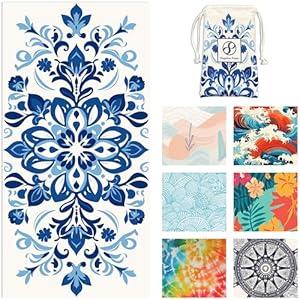 Shapeless Prints Microfiber Beach Towels - Soft & Lightweight - Absorbent, Quick Dry, Sand Free - Perfect for Beach, Pool, Travel, Camping, Picnic, Yoga - Matching Travel Bag - XL - Mediterranean Blue