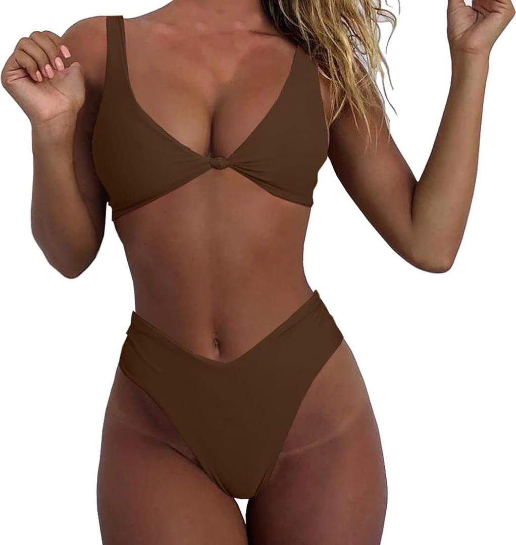 Firzero High Waisted Bikini Sets for Women Front Tie Knot Tie Two Piece Bathing Suits Tummy Control Swimsuit 2024 Beachwear, Size S