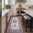 Amearea Vintage Design Area Rugs for Living Room, 2x6 Machine Washable Floral Collection Traditional Bedroom Rug, Low Pile Cute Kids Room Print Carpet, No Slip Office Kitchen Home Decor, Purple