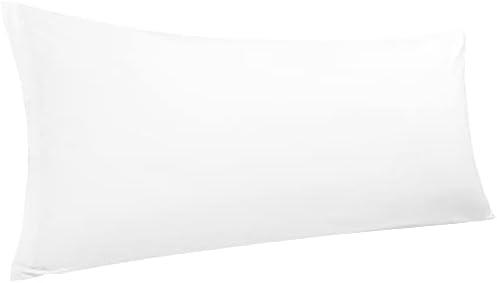 PiccoCasa 100% Egyptian Cotton Pillowcase Body Pillow Cover, 300 Thread Count Soft and Breathable, No Wrinkle, No-Fade, with Zippered Closure Pillowcases Covers White 20" W x 48" L
