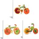 PoGoXiPoYo 3 Panel Kitchen Canvas Wall Art Creative Funny Colorful Vegetable Fruit Bicycle Bike Pictures Wall Decor Food Wall Painting for Dining Room Restaurant Living Room Home 12x12inchx3pcs