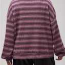 MakeMeChic Women's Winter Plus Size Striped Sweater Long Sleeve Crew Neck Knitted Pullovers, Size 4XL