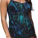 Septangle Women's Two Piece Swimsuit V Neck Tankini Bathing Suit for Big Bust Plus Size Swimwear with Boy Short 16