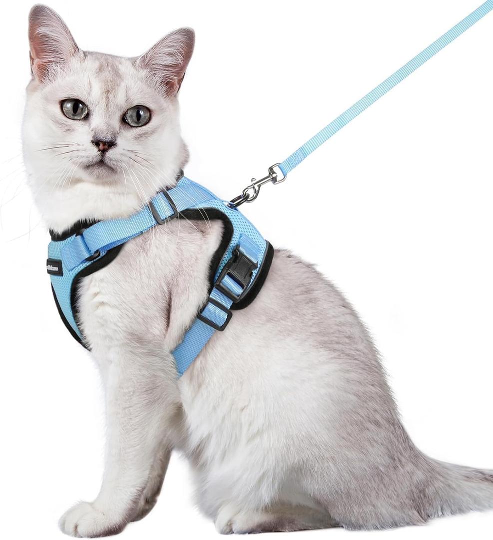 rabbitgoo Cat Harness and Leash for Walking, Escape Proof Soft Adjustable Vest Harnesses for Cats, Easy Control Breathable Reflective Strips Jacket, Light Blue, M