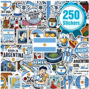 Premium 250Pcs Argentina Theme Stickers, Waterproof Vinyl Stickers | 250 Unique Designs, Argentina Theme Decals for Water Bottles Laptops Phone Cases Scrapbooks Party Favors & Travel Accessories, 200 Pcs
