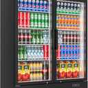 Commercial Beverage Refrigerator 2 Glass Door, 36 Cu.ft Commercial Upright Display Merchandiser Refrigerator, Beverage Cooler with LED Light, Lock Wheels, Adjustable Shelf for Bar, Shop