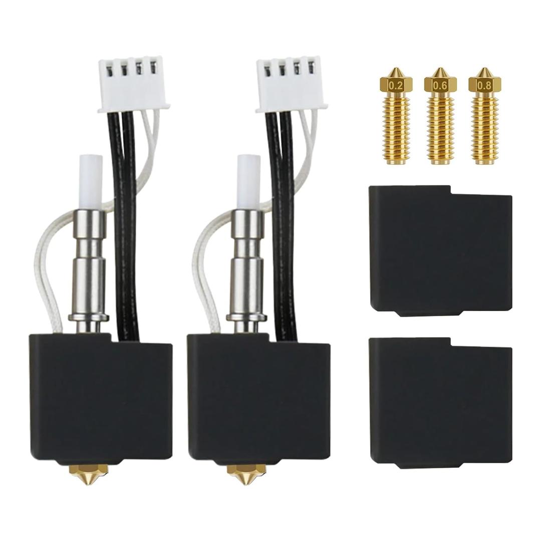 2PCS 0.4MM 3D Printer Kobra S1 Assembled Extruder Hotend Kits- Kobra S1 Combo Hot End/Printhead, with 3PCS Replacement Brass Nozzles(0.2/0.6/0.8mm), with 2 Pack Extra Silicone Cover Case