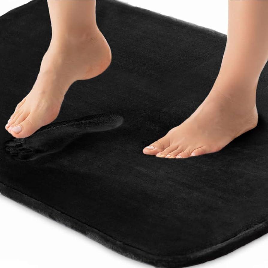 Original Thick Memory Foam Bath Rug (29x19.5 Inch) Cushioned, Extra Soft Floor Rug Mats, Absorbent Bathroom Mat, Machine Wash + Dry, Luxury Plush Comfortable Carpet Bath Room (Black)